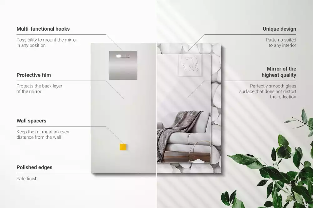 Miroir rectangulaire décoratif imprimé galets lisses blancs