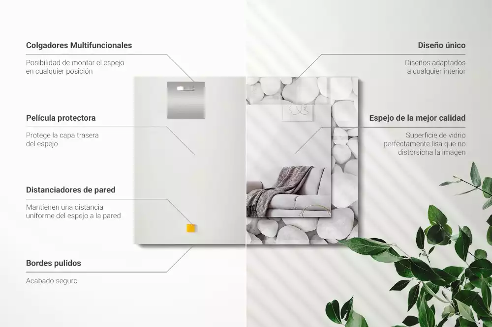 Miroir rectangulaire décoratif imprimé galets lisses blancs