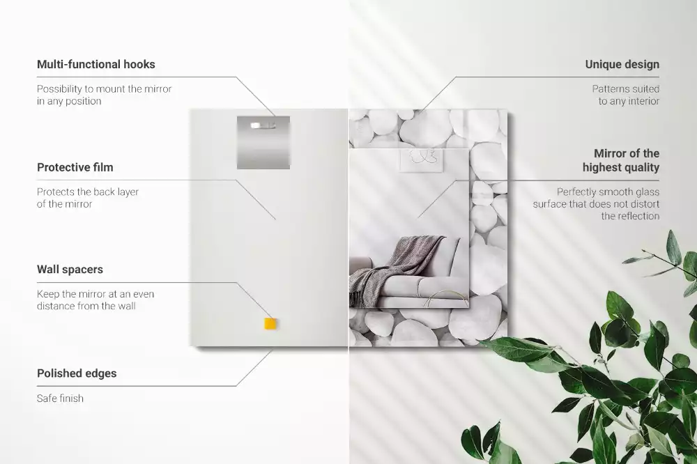 Miroir rectangulaire décoratif imprimé galets lisses blancs