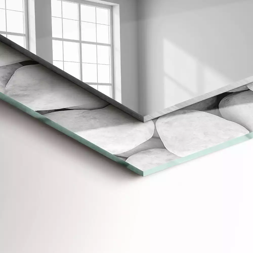 Miroir rectangulaire décoratif imprimé galets lisses blancs