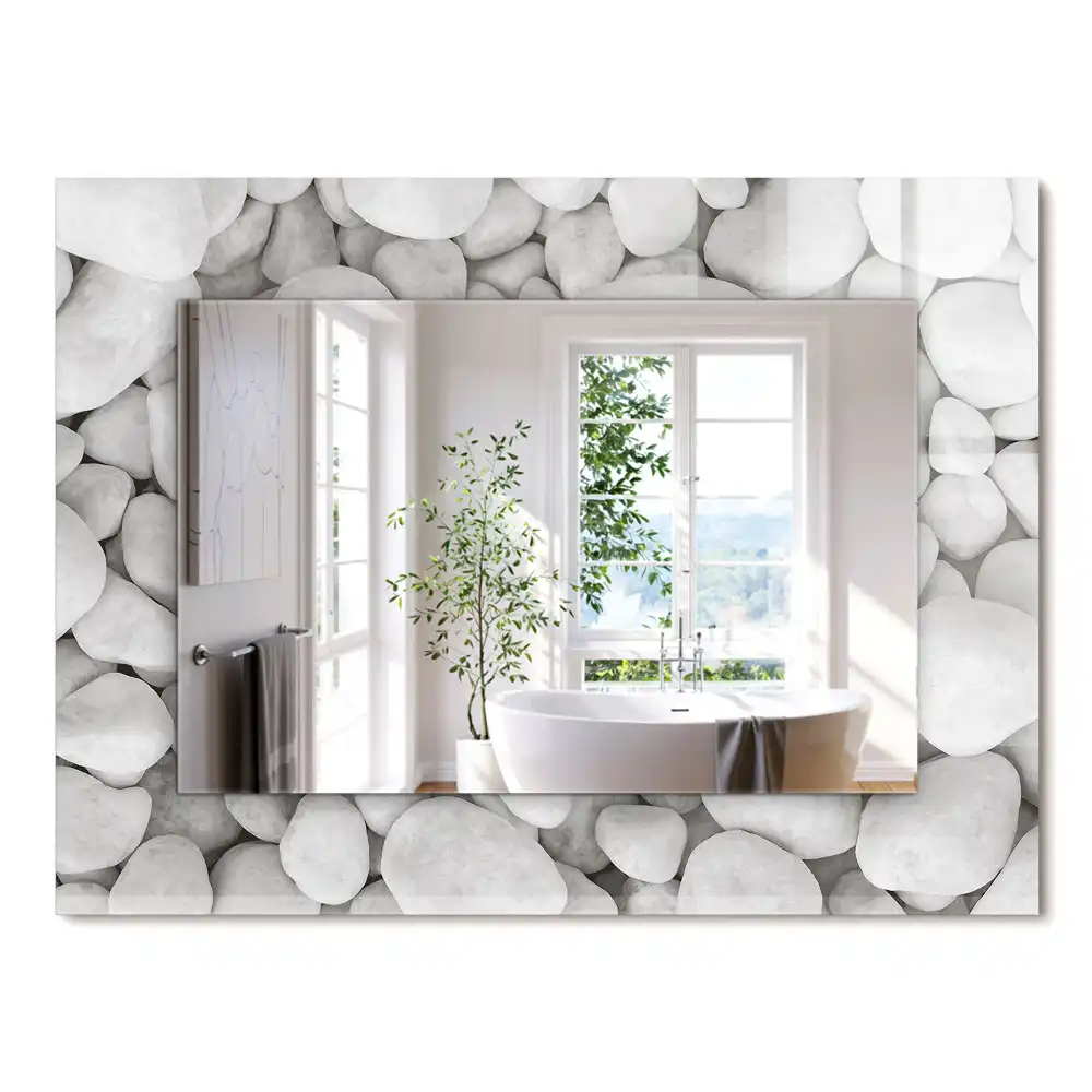 Miroir rectangulaire décoratif imprimé galets lisses blancs