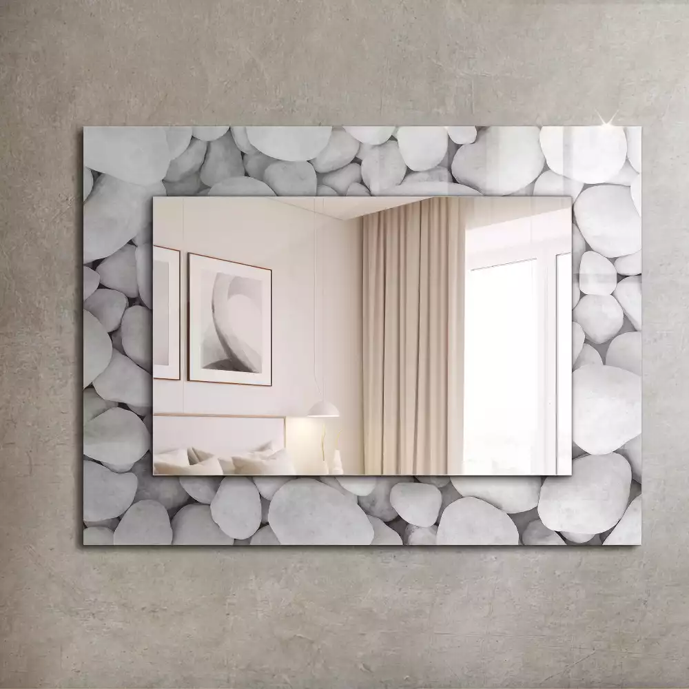 Miroir rectangulaire décoratif imprimé galets lisses blancs