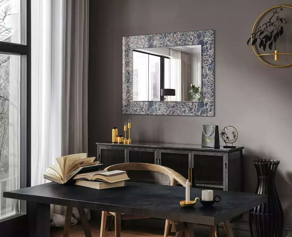 Miroir rectangulaire décoratif imprimé motif textile floral