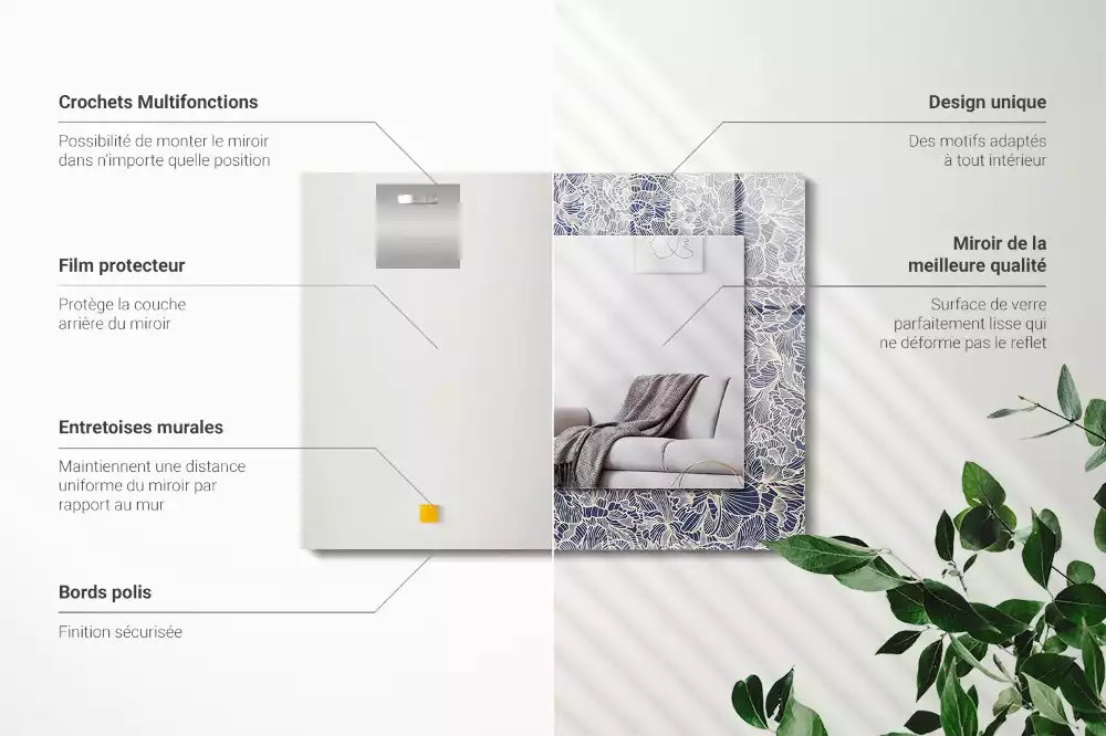 Miroir rectangulaire décoratif imprimé motif textile floral