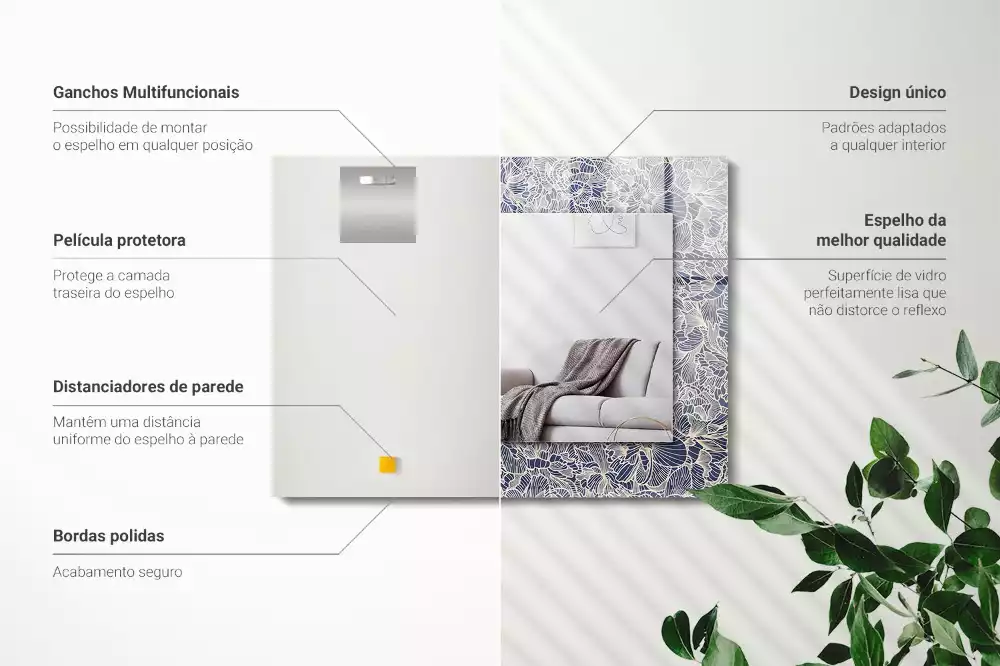 Miroir rectangulaire décoratif imprimé motif textile floral