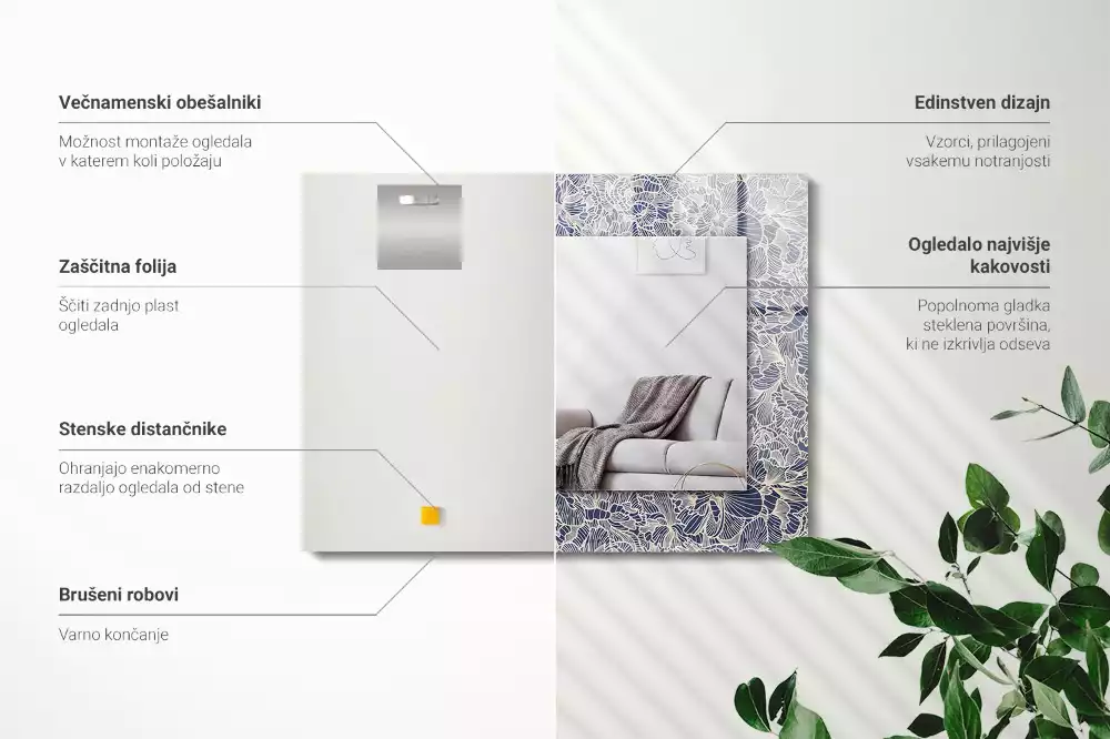 Miroir rectangulaire décoratif imprimé motif textile floral