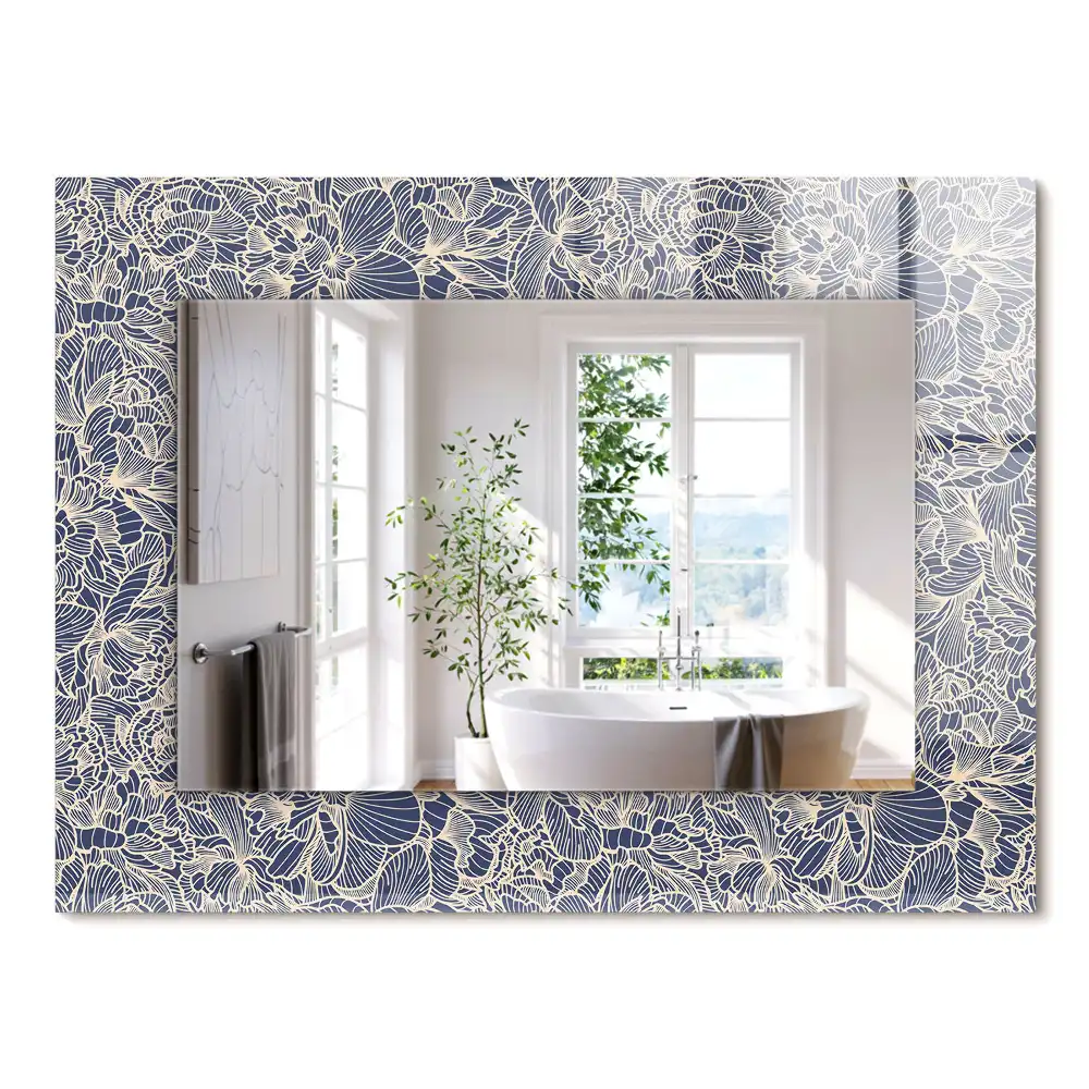 Miroir rectangulaire décoratif imprimé motif textile floral