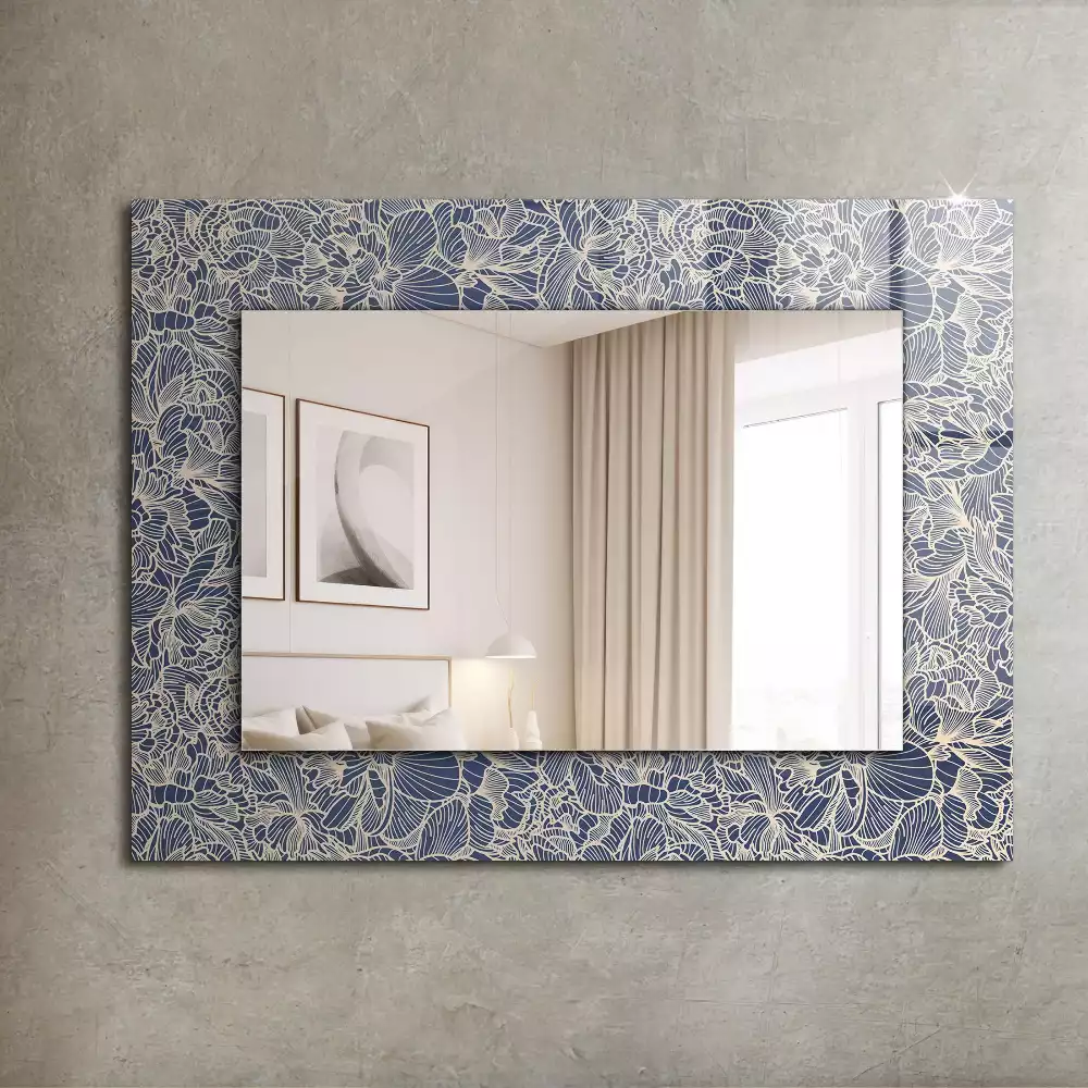 Miroir rectangulaire décoratif imprimé motif textile floral