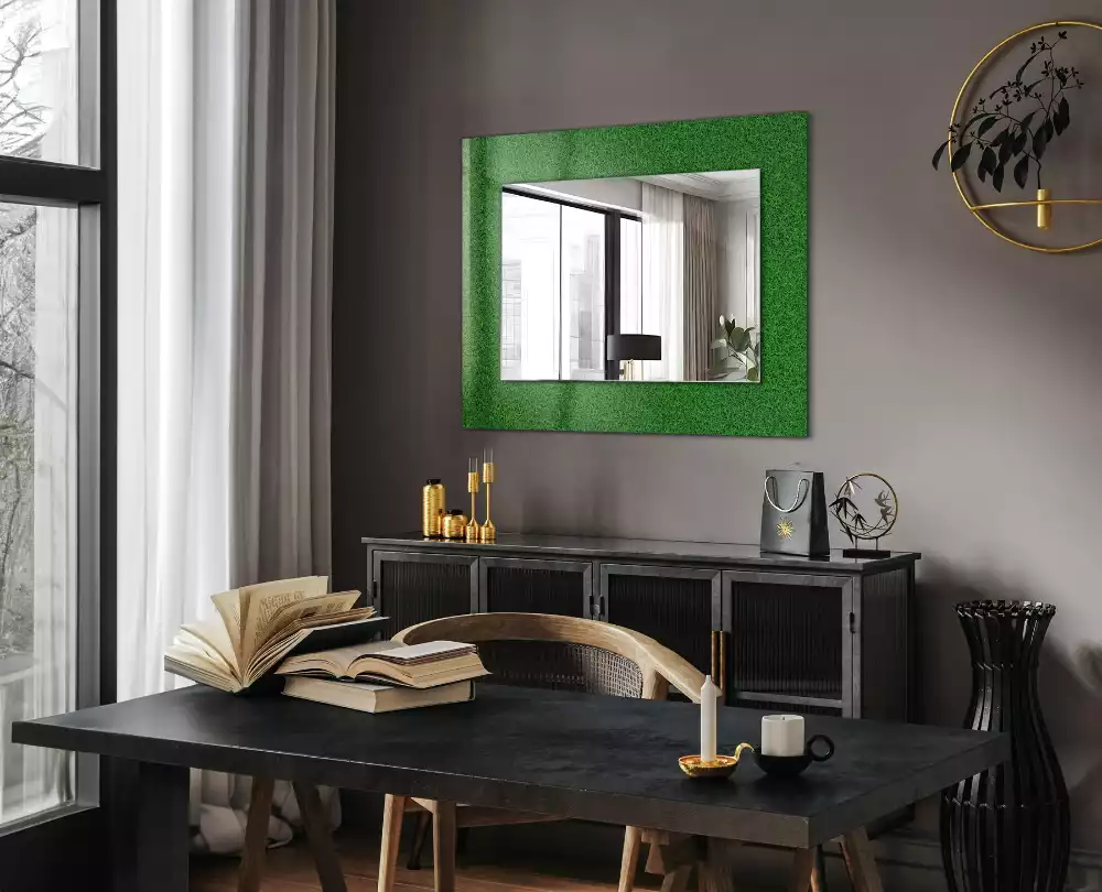 Miroir rectangulaire avec cadre imprimé herbe verdoyante