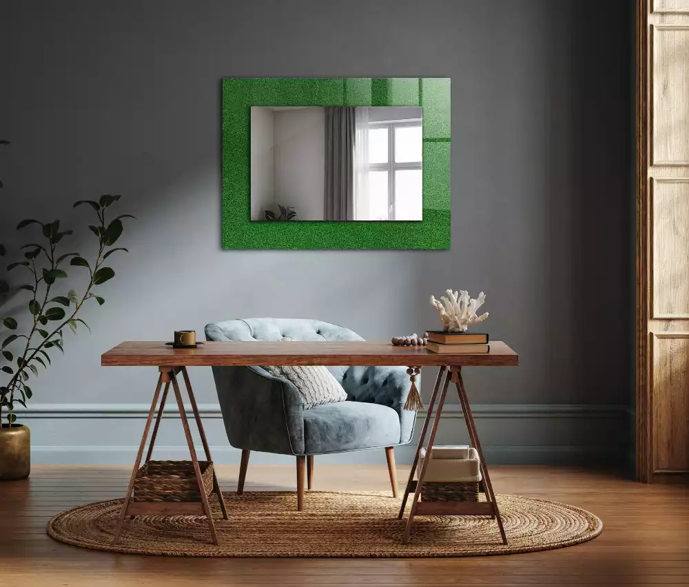 Miroir rectangulaire avec cadre imprimé herbe verdoyante