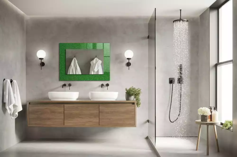 Miroir rectangulaire avec cadre imprimé herbe verdoyante