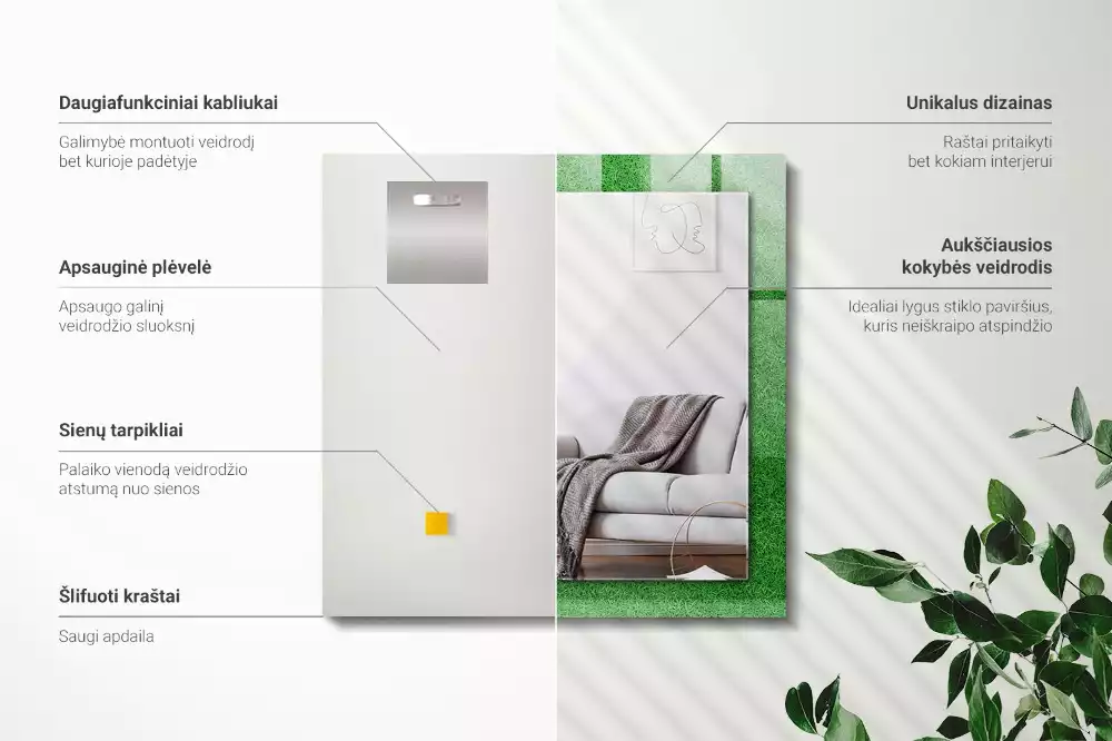 Miroir rectangulaire avec cadre imprimé herbe verdoyante