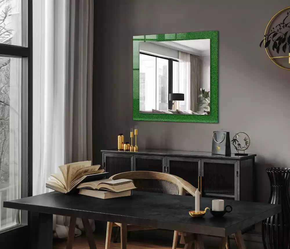 Miroir rectangulaire avec cadre imprimé herbe verdoyante