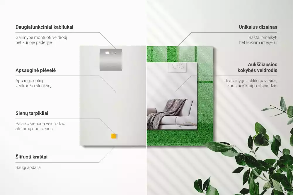 Miroir rectangulaire avec cadre imprimé herbe verdoyante