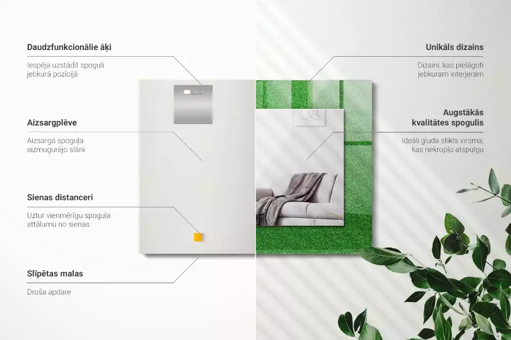 Miroir rectangulaire avec cadre imprimé herbe verdoyante