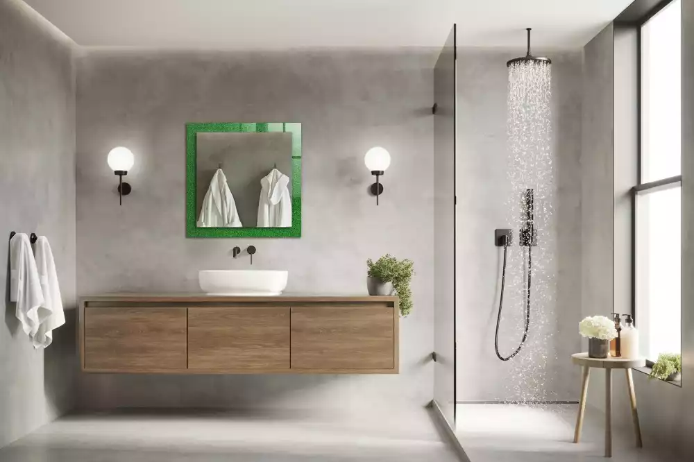 Miroir rectangulaire avec cadre imprimé herbe verdoyante