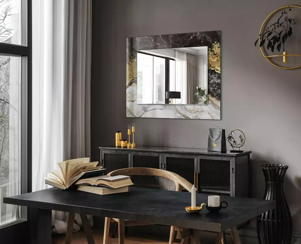 Miroir rectangulaire décoratif imprimé abstraction de veinage de marbre