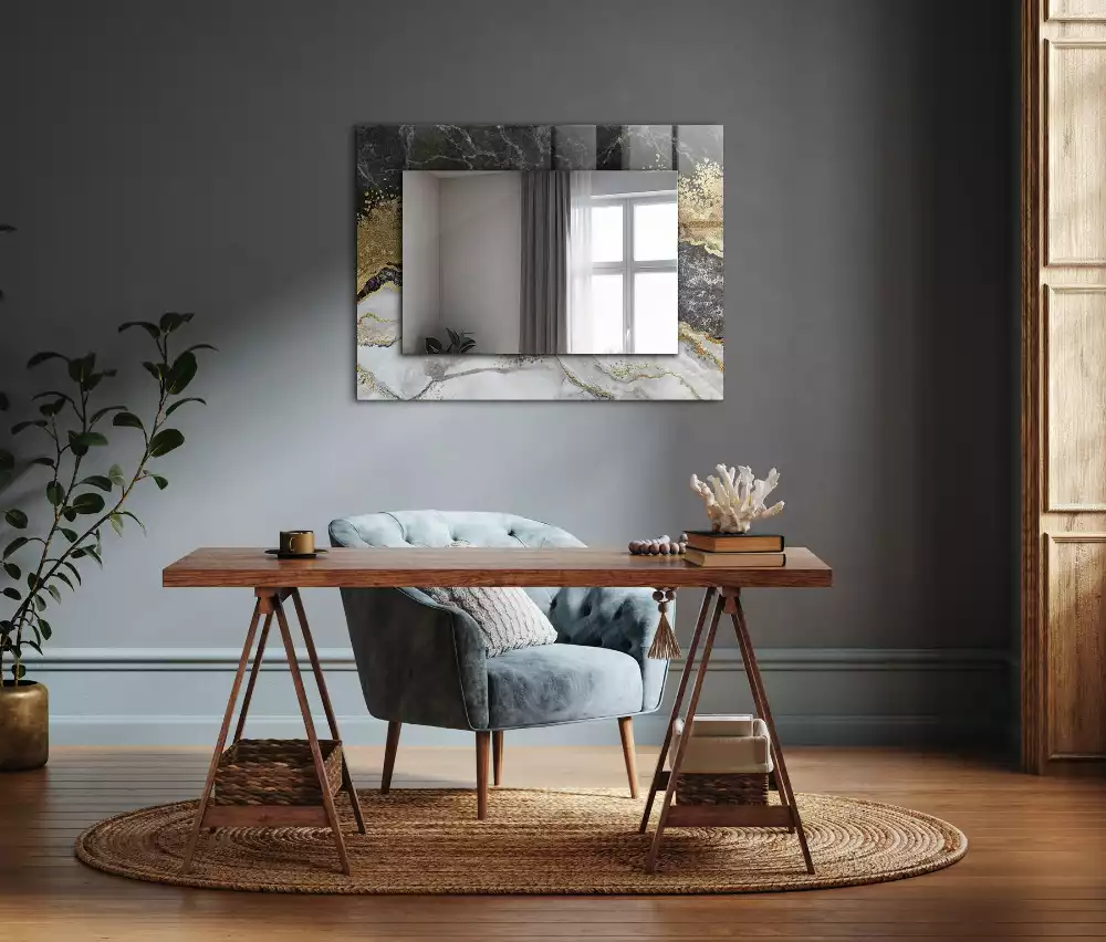 Miroir rectangulaire décoratif imprimé abstraction de veinage de marbre