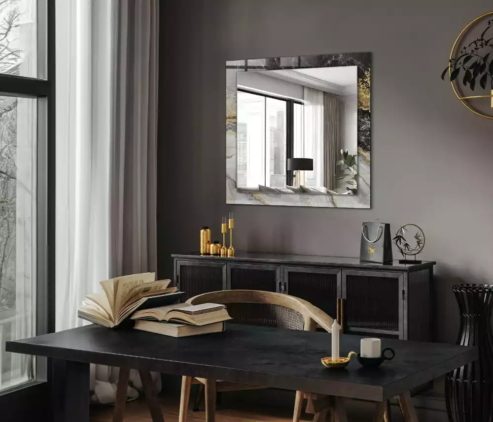 Miroir rectangulaire décoratif imprimé abstraction de veinage de marbre