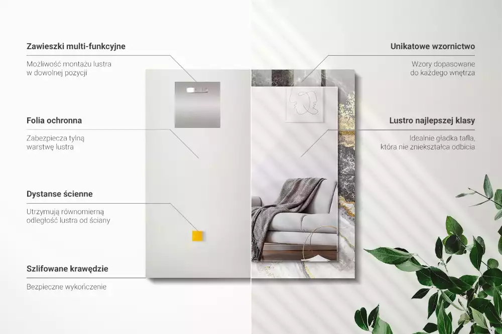 Miroir rectangulaire décoratif imprimé abstraction de veinage de marbre