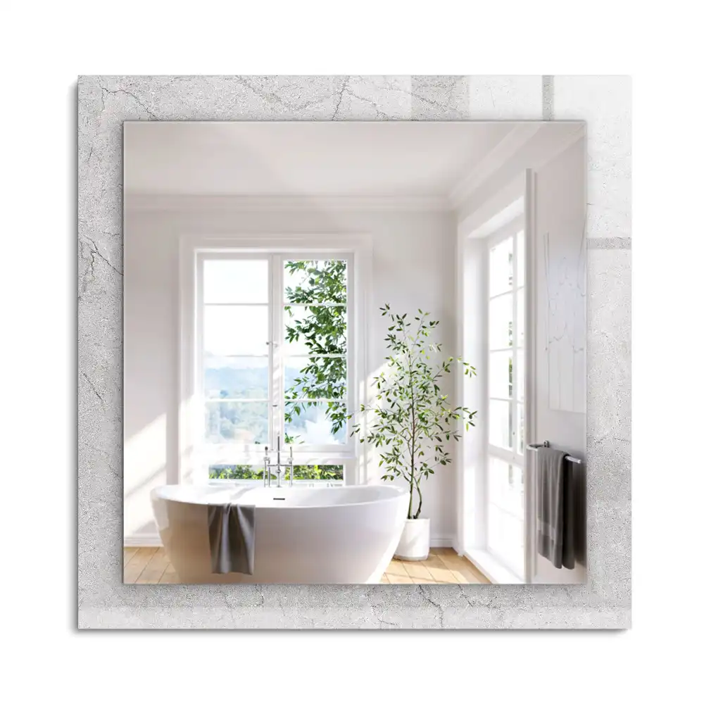 Miroir rectangulaire avec cadre imprimé surface en béton fissurée