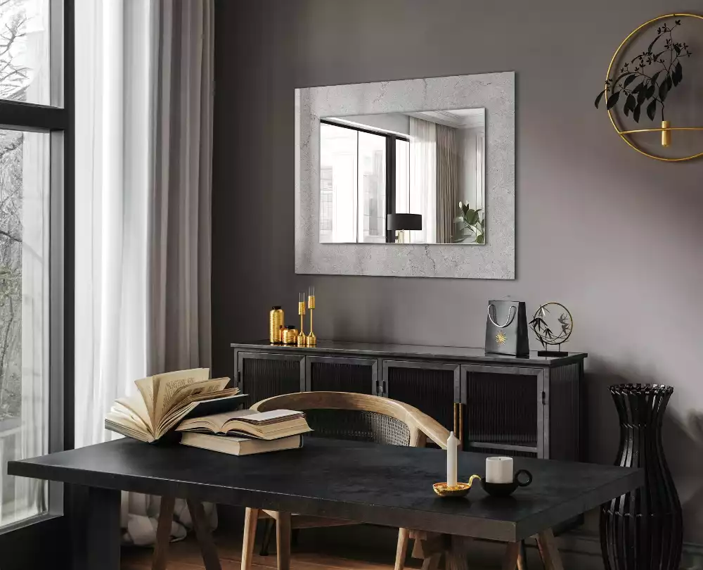 Miroir rectangulaire avec cadre imprimé surface en béton fissurée