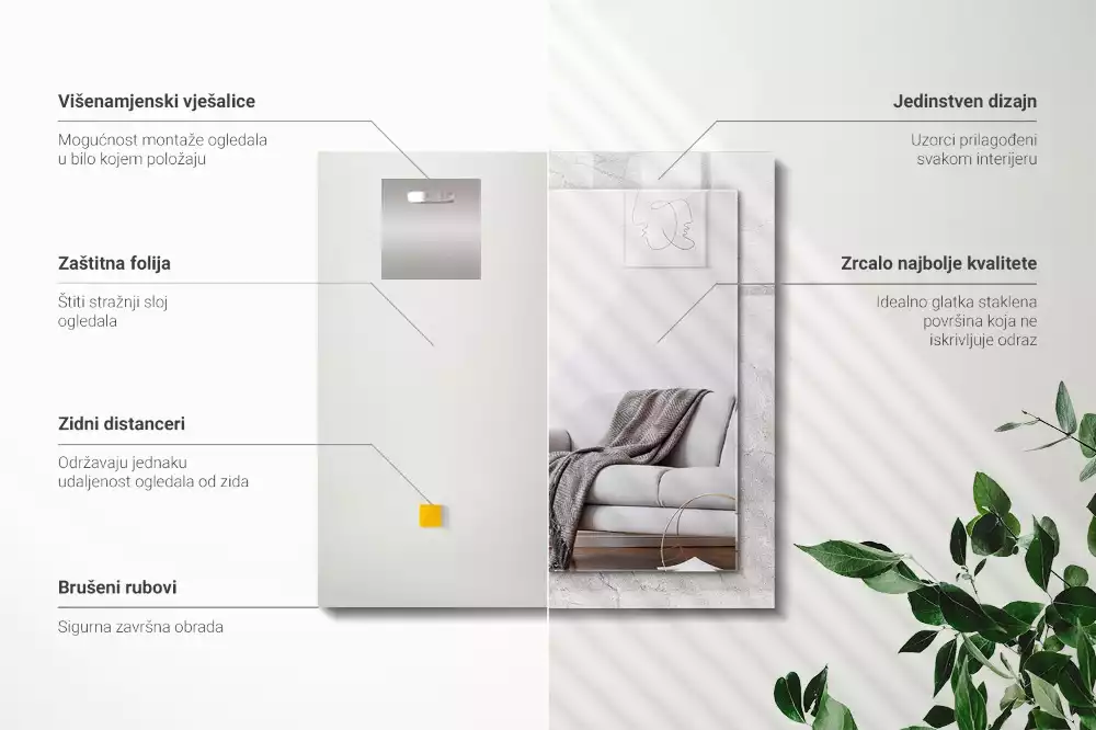 Miroir rectangulaire avec cadre imprimé surface en béton fissurée