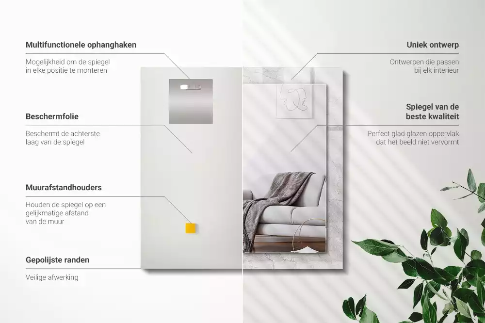 Miroir rectangulaire avec cadre imprimé surface en béton fissurée