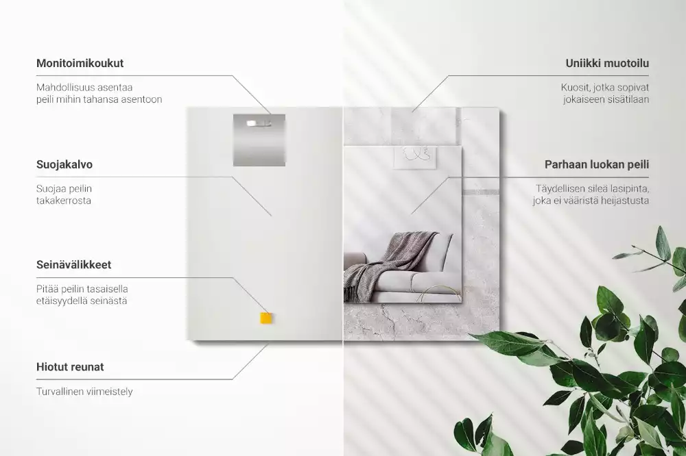 Miroir rectangulaire avec cadre imprimé surface en béton fissurée