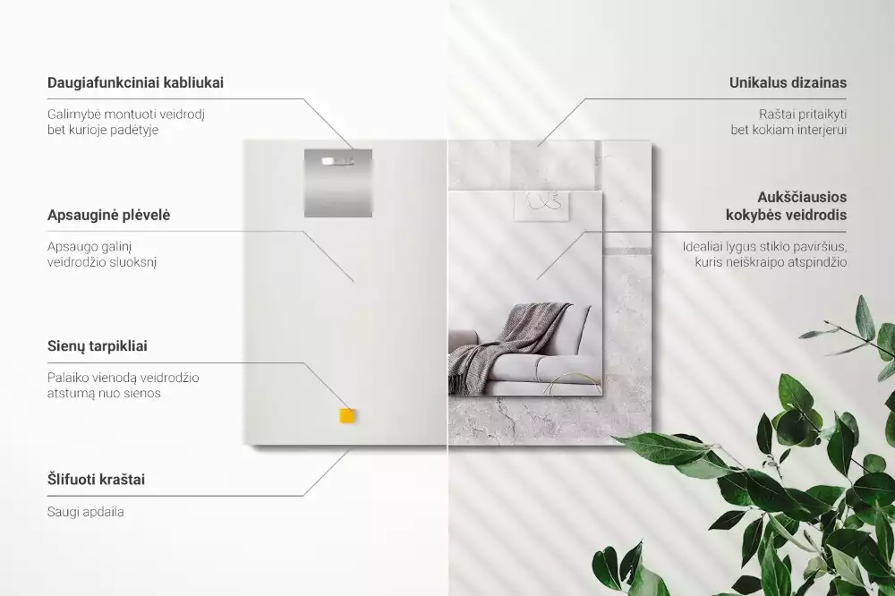 Miroir rectangulaire avec cadre imprimé surface en béton fissurée