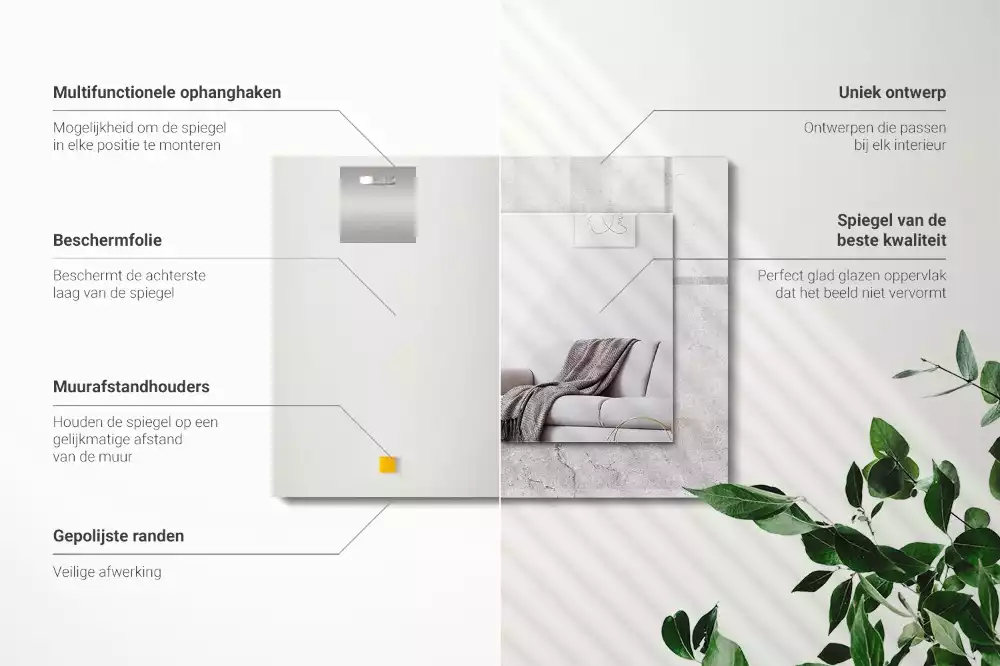 Miroir rectangulaire avec cadre imprimé surface en béton fissurée