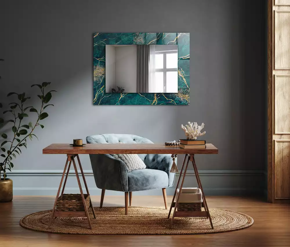 Miroir rectangulaire à cadre imprimé marbre émeraude