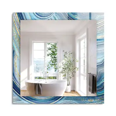 Miroir rectangulaire imprimé vagues bleues abstraites