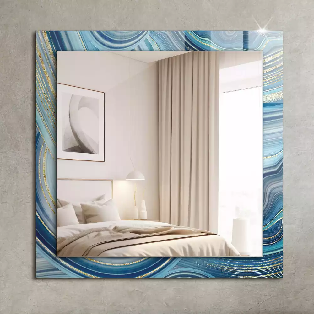 Miroir rectangulaire imprimé vagues bleues abstraites