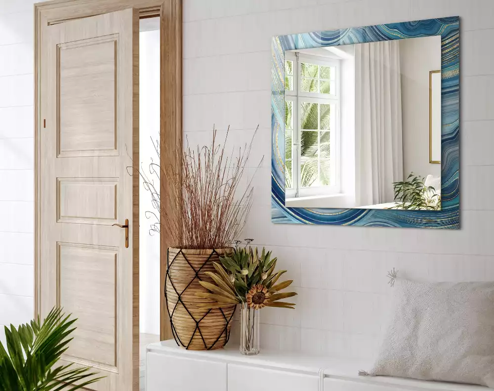 Miroir rectangulaire imprimé vagues bleues abstraites
