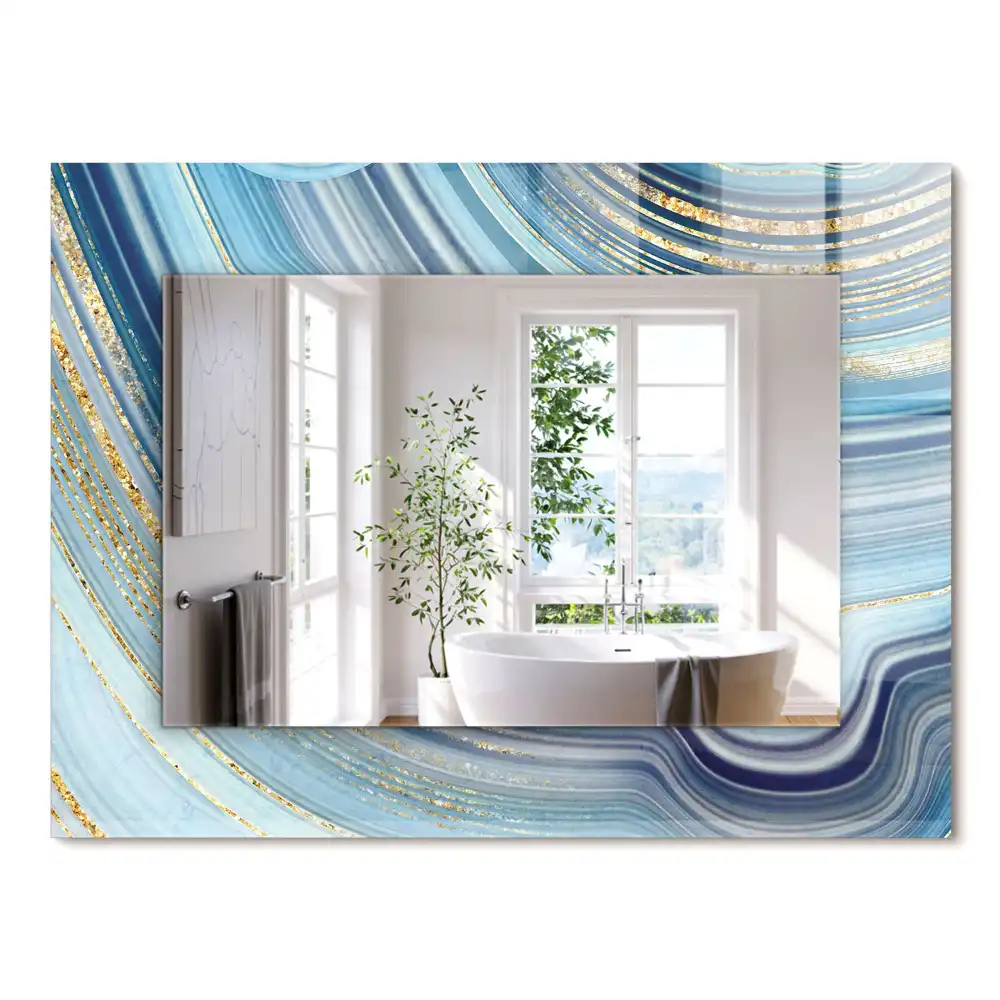 Miroir rectangulaire imprimé vagues bleues abstraites