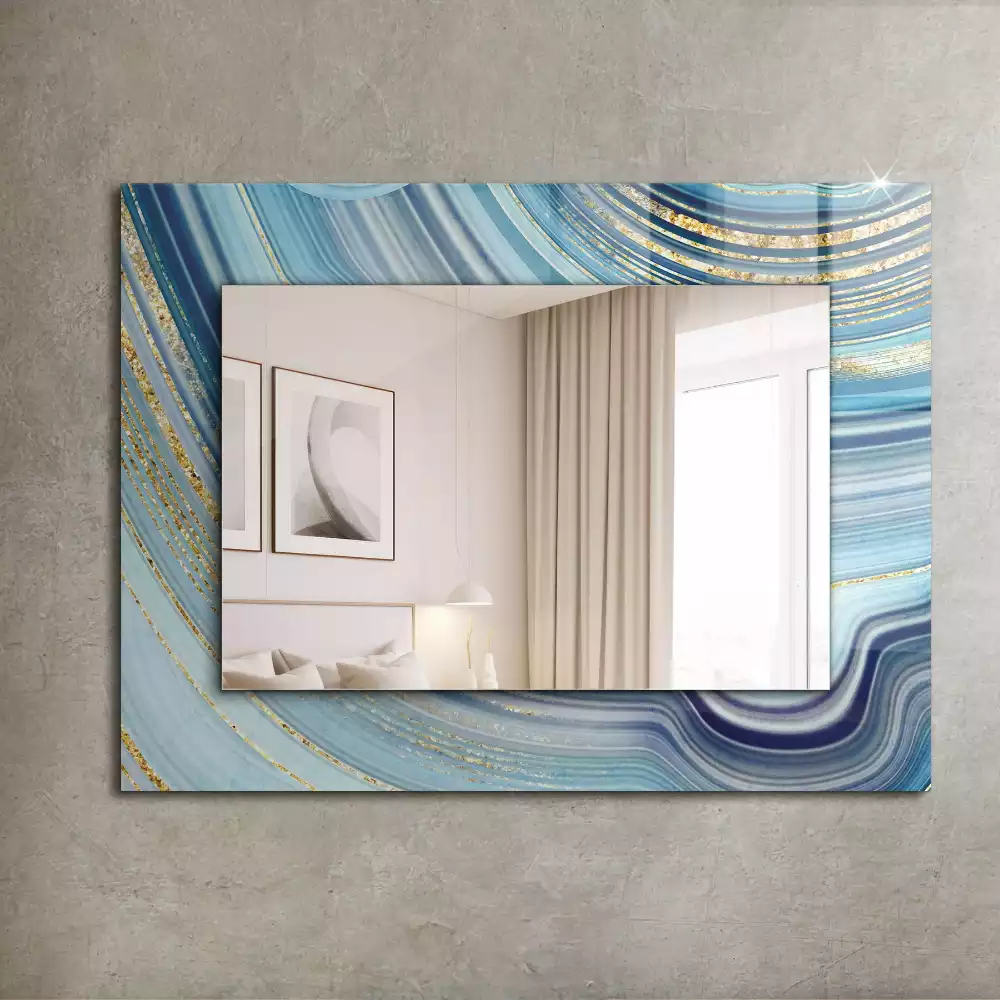 Miroir rectangulaire imprimé vagues bleues abstraites