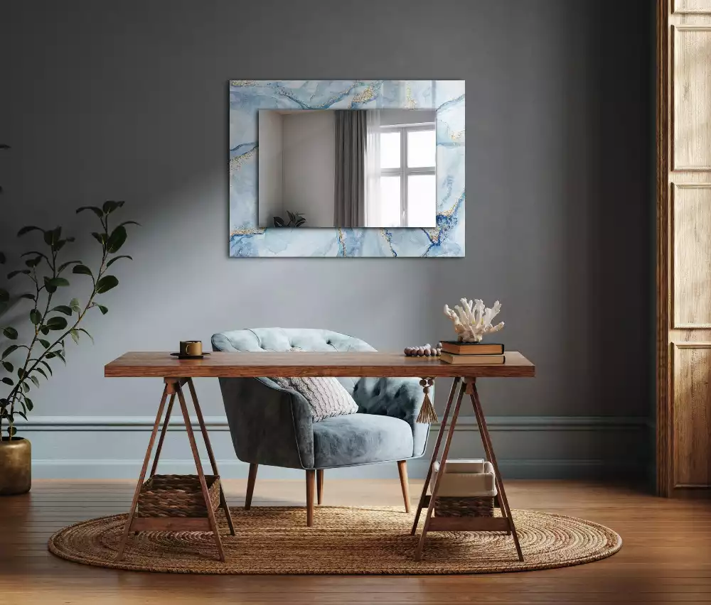Miroir rectangulaire décoratif imprimé motif de marbre abstrait
