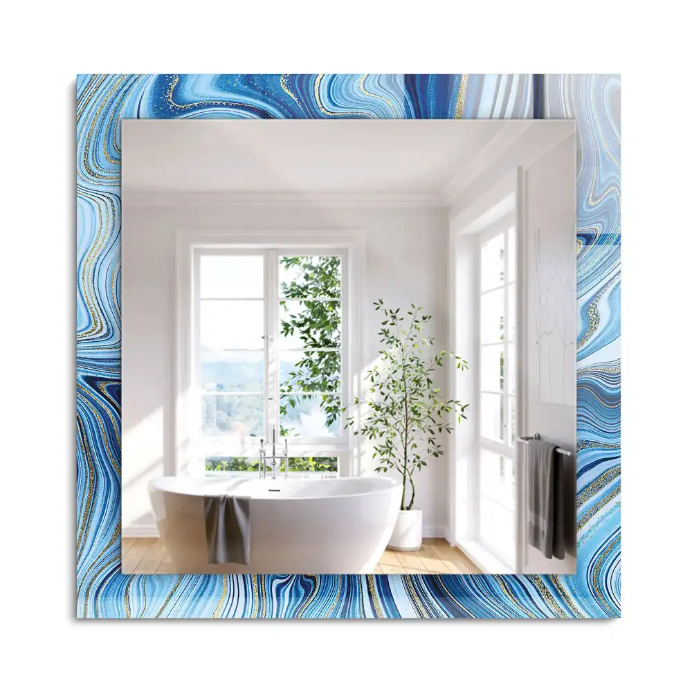 Miroir rectangulaire avec cadre imprimé motif bleu abstrait