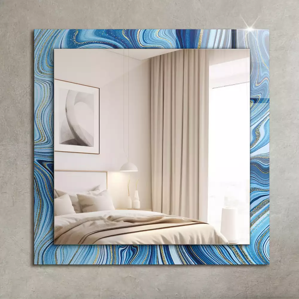 Miroir rectangulaire avec cadre imprimé motif bleu abstrait