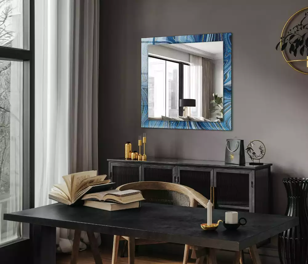 Miroir rectangulaire avec cadre imprimé motif bleu abstrait