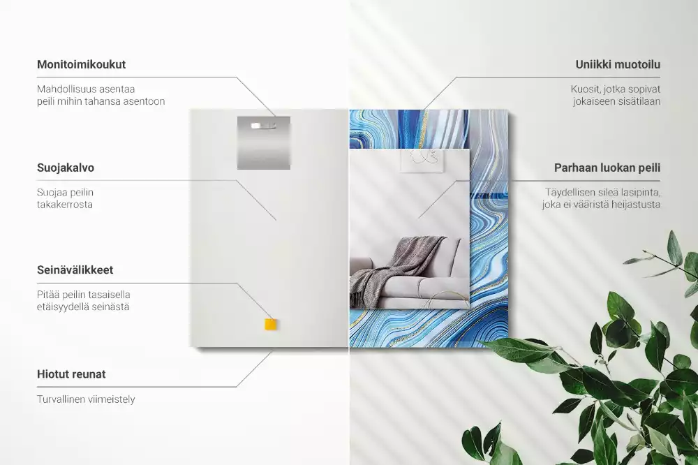 Miroir rectangulaire avec cadre imprimé motif bleu abstrait