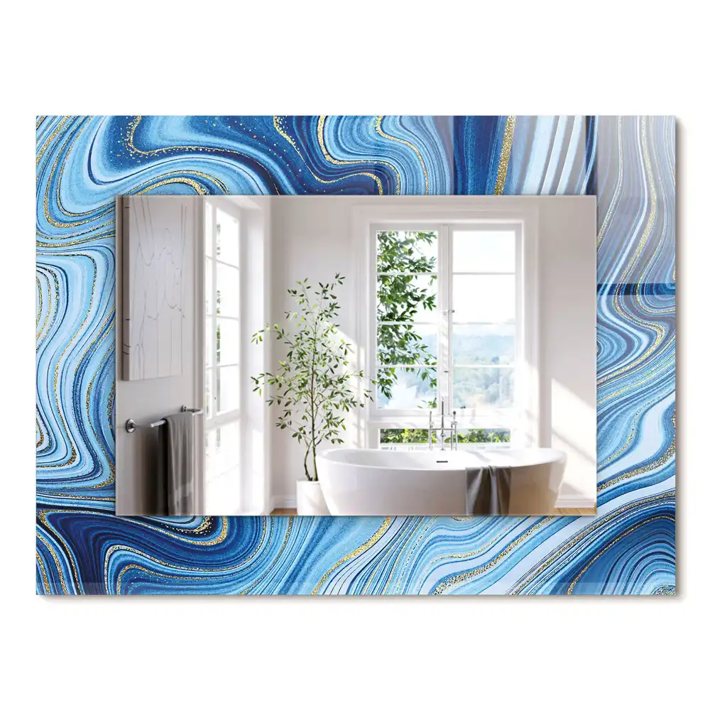 Miroir rectangulaire avec cadre imprimé motif bleu abstrait