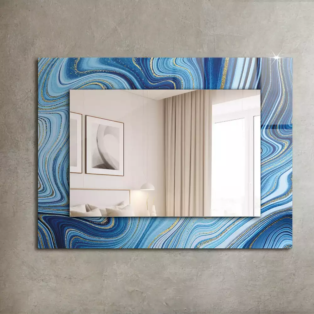 Miroir rectangulaire avec cadre imprimé motif bleu abstrait