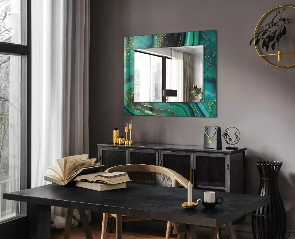 Miroir rectangulaire à cadre imprimé structure verte abstraite