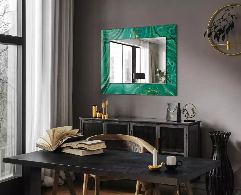 Miroir rectangulaire décoratif structure verte abstraite