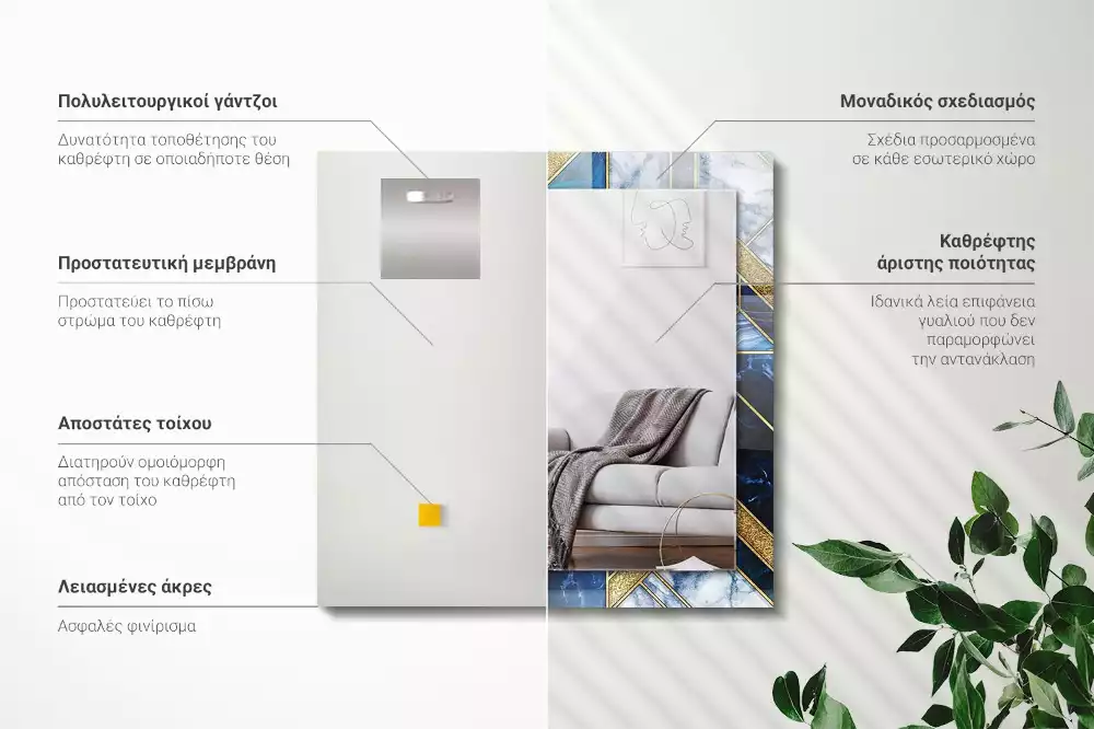 Miroir rectangulaire décoratif imprimé mosaïque géométrique abstraite