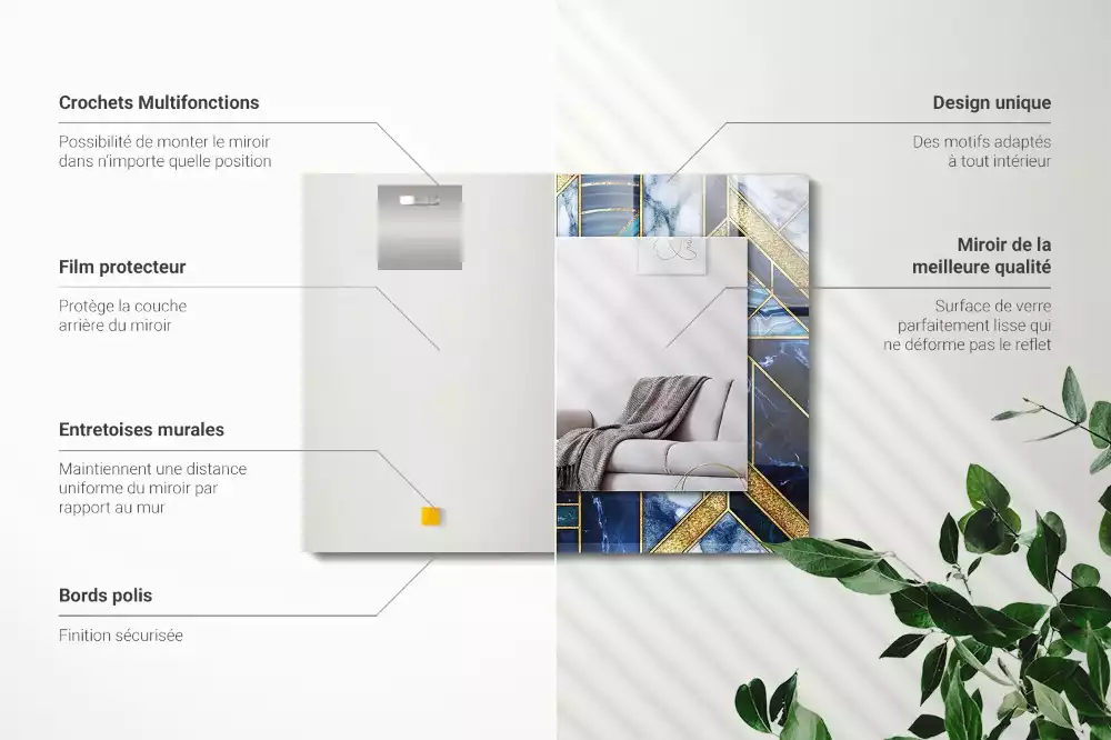 Miroir rectangulaire décoratif imprimé mosaïque géométrique abstraite