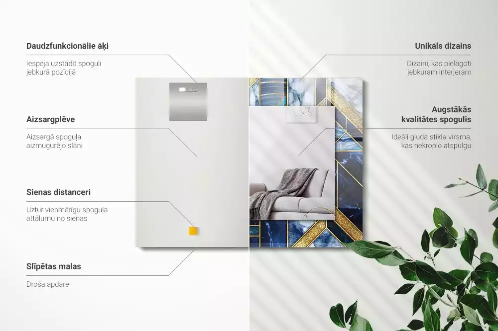 Miroir rectangulaire décoratif imprimé mosaïque géométrique abstraite