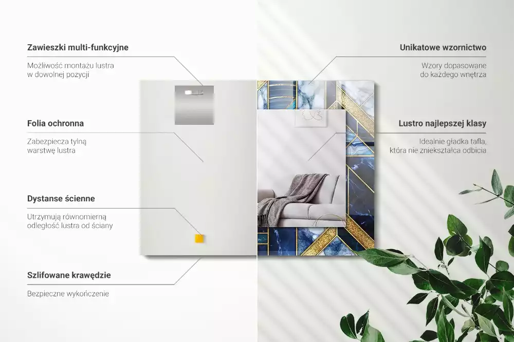 Miroir rectangulaire décoratif imprimé mosaïque géométrique abstraite